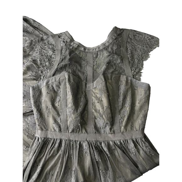 Parker Black lace cocktail dress 2  gothic witchy goblincore midi sheer illusion - Picture 3 of 15